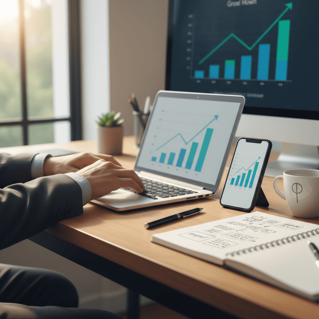 Business owner viewing automated lead capture and appointment booking dashboard on computer