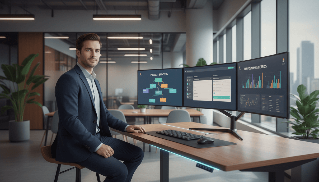 Professional using AI sales automation dashboard on laptop